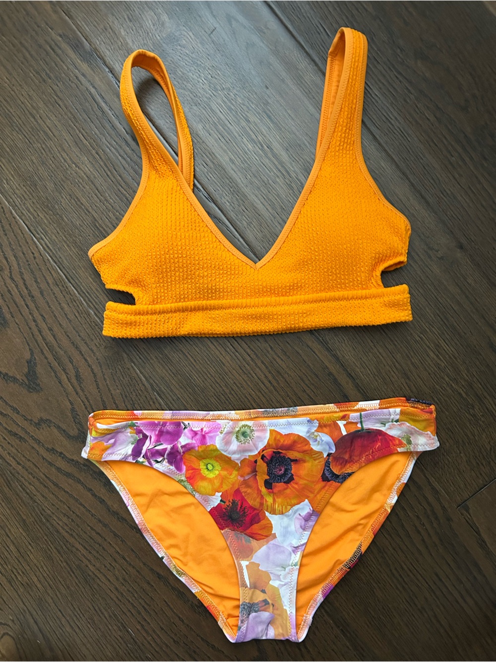 Aerie Orange Floral-Accent Girls Two-Piece Swim Set